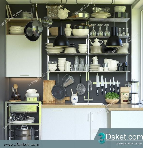 3D Kitchen Cabinets Model 001 Free Download - Tủ Bếp