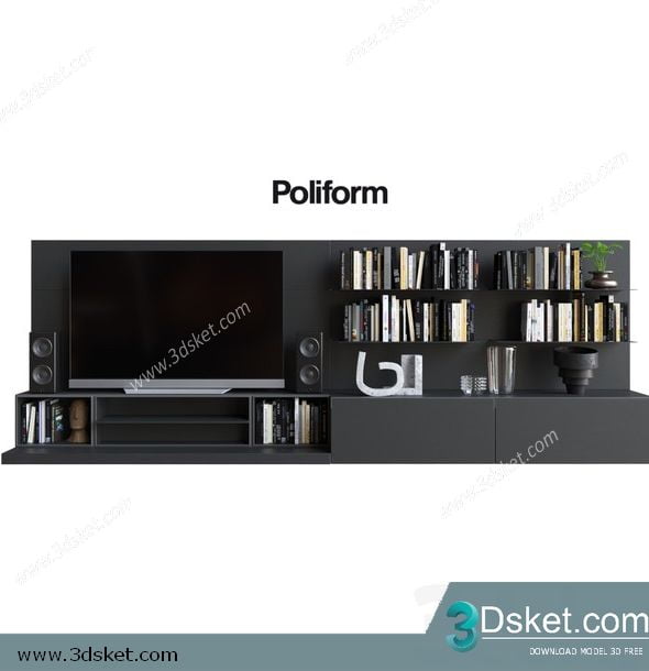 3D TV Cabinets Model 048 Free Download - Tủ Tivi