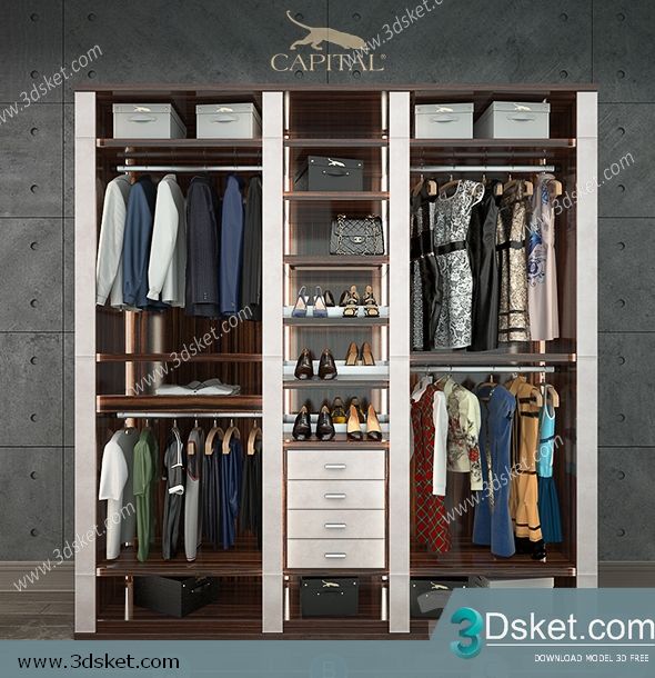 3D Wardrobe Model 016 Free Download - Tủ quần áo