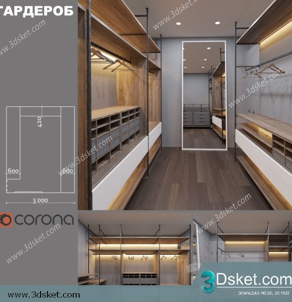 3D Wardrobe Model 030 Free Download - Tủ quần áo