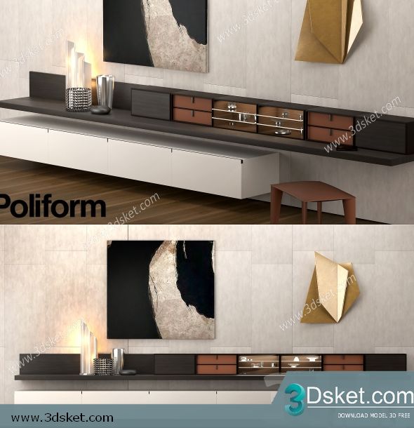 3D TV Cabinets Model 023 Free Download - Tủ Tivi