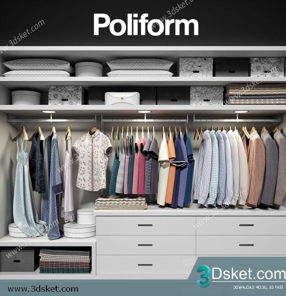 3D Wardrobe Model 032 Free Download - Tủ quần áo