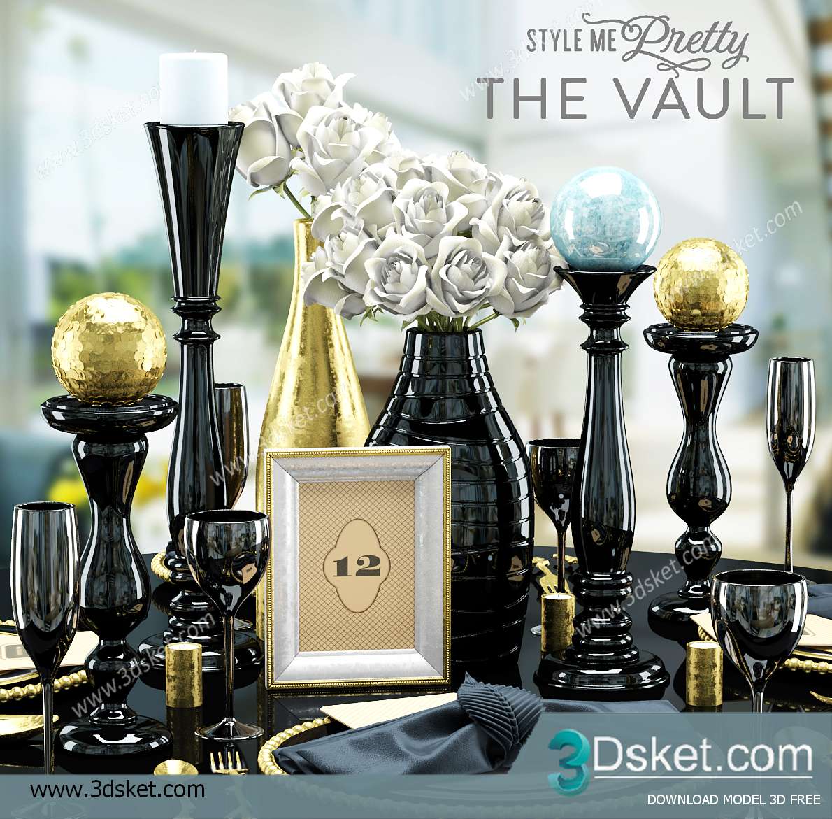 Free Download Mirror 3D Model Bộ Trang Trí 001