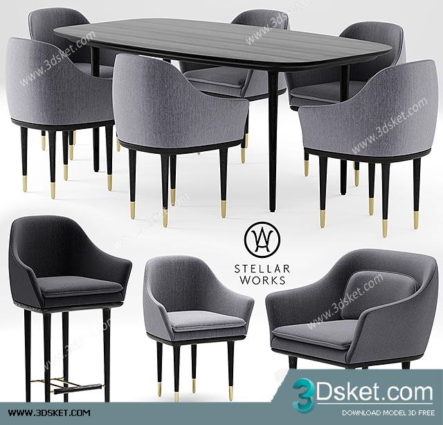 3D Model Table Chair Free Download Bàn ghế 015