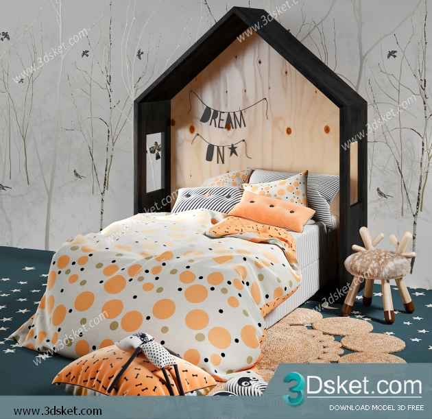 Free Download Child Bed 3D Model Giường cho trẻ 015