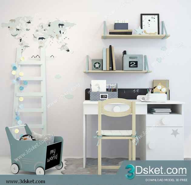 Free Download Table Chair Children 3D Model Bàn Ghế 003