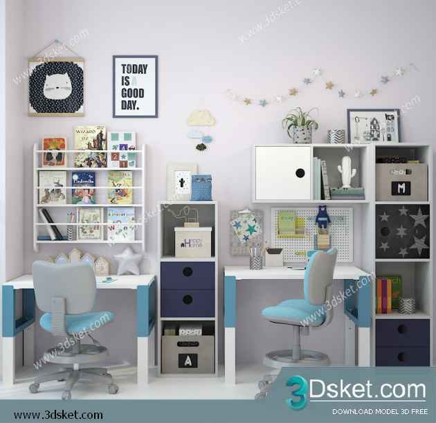 Free Download Table Chair Children 3D Model Bàn Ghế 004