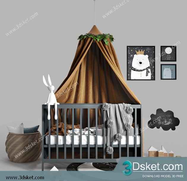 Free Download Child Bed 3D Model Giường cho trẻ 029