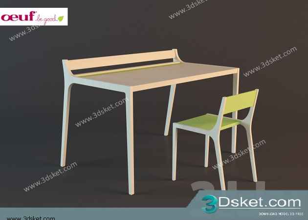 Free Download Table Chair Children 3D Model Bàn Ghế 030