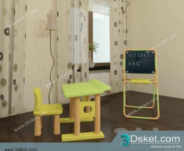 Free Download Table Chair Children 3D Model Bàn Ghế 006
