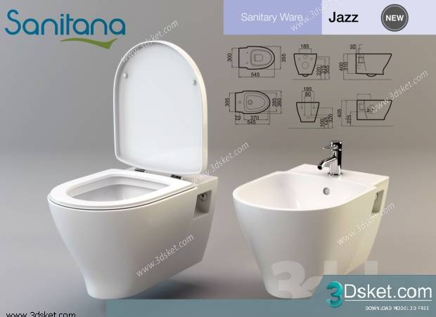 Free Download Toilet & Bidet 3D Model 001
