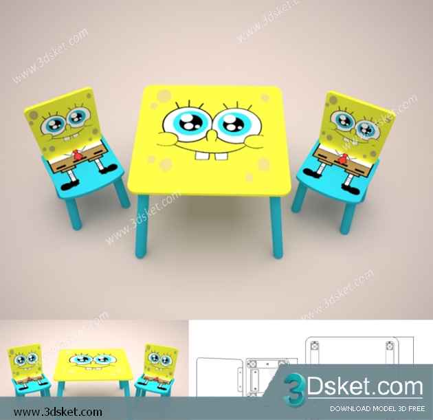 Free Download Table Chair Children 3D Model Bàn Ghế 035