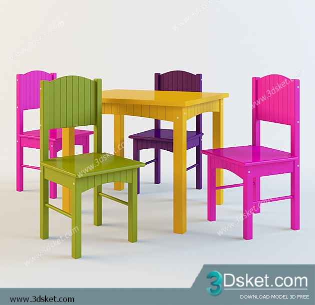 Free Download Table Chair Children 3D Model Bàn Ghế 038