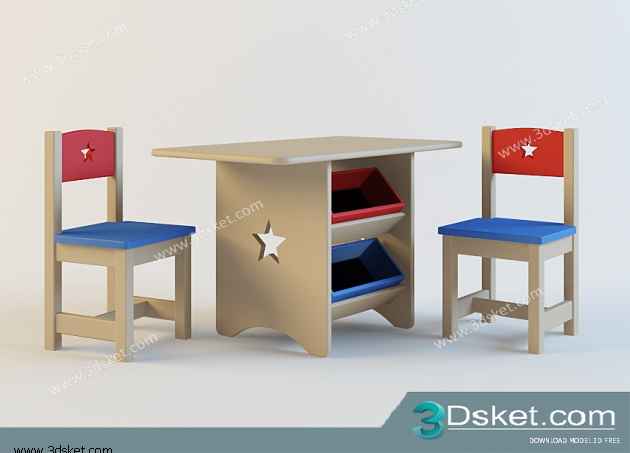 Free Download Table Chair Children 3D Model Bàn Ghế 039
