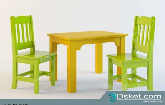 Free Download Table Chair Children 3D Model Bàn Ghế 040