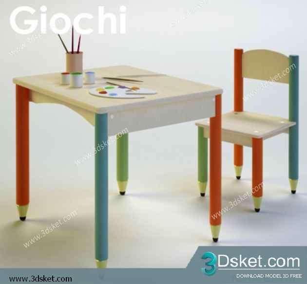 Free Download Table Chair Children 3D Model Bàn Ghế 010