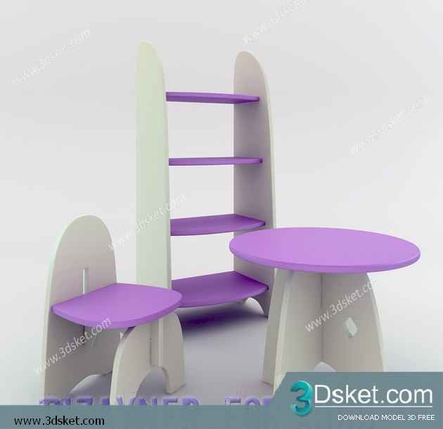Free Download Table Chair Children 3D Model Bàn Ghế 011