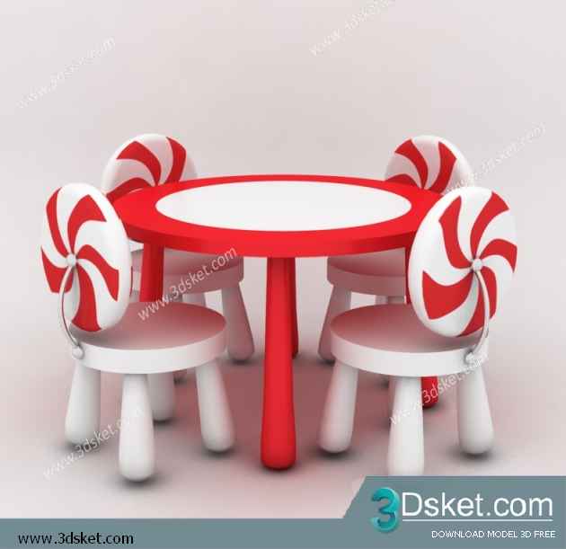 Free Download Table Chair Children 3D Model Bàn Ghế 043