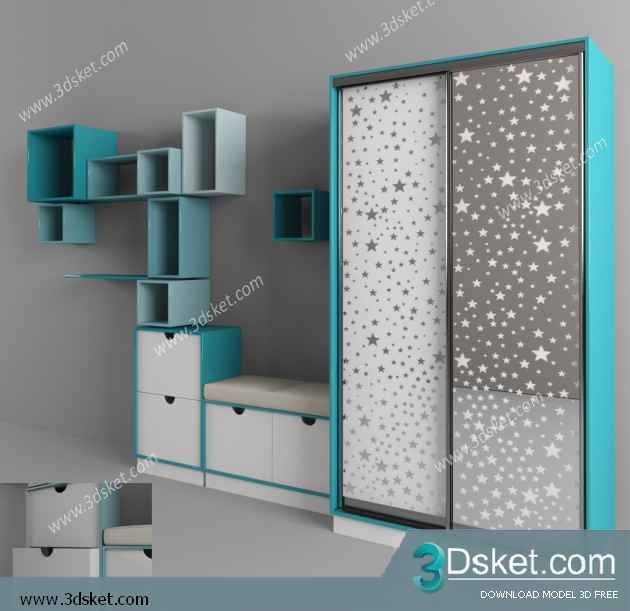 Free Download Child Wardrobe 3D Model Tủ quần áo 025