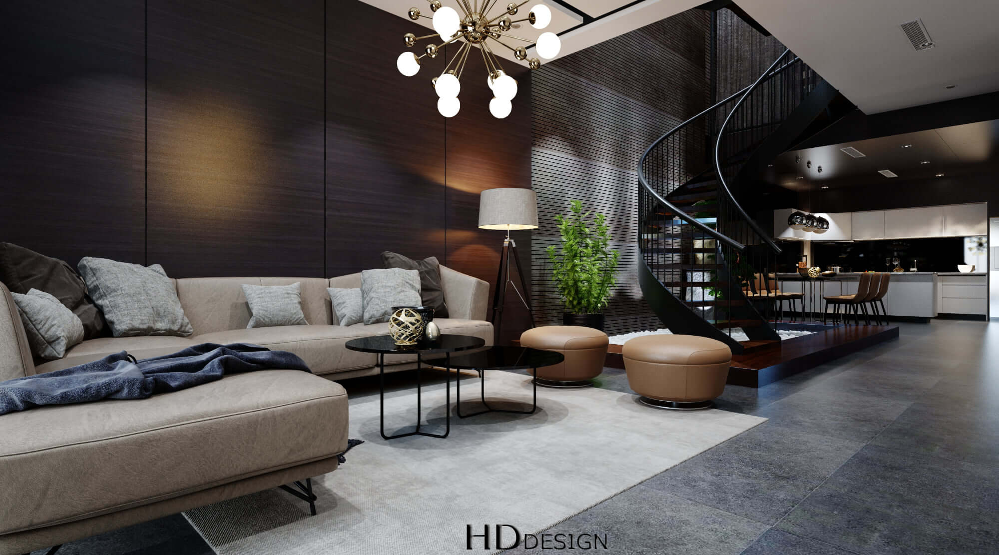 3D Interior Model Kitchen Living room 0142 Scene 3dsmax