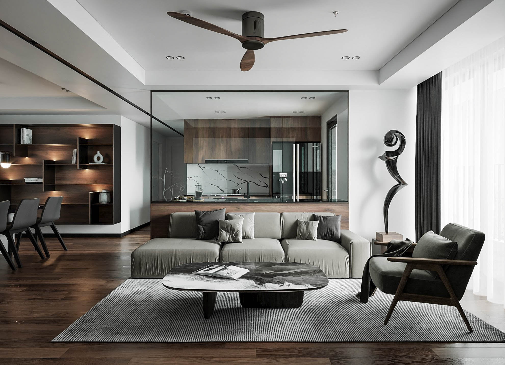 3D Interior Model Kitchen Living room 0165 Scene 3dsmax