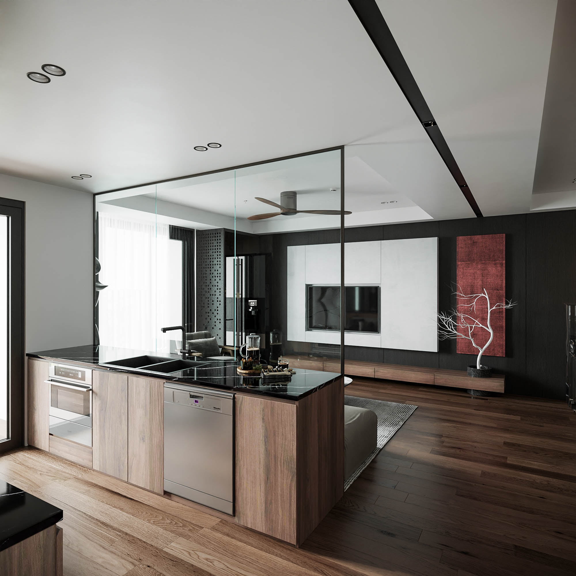 3D Interior Model Kitchen Living room 0165 Scene 3dsmax