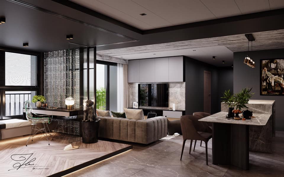 3D Interior Model Kitchen Living room 0173 Scene 3dsmax