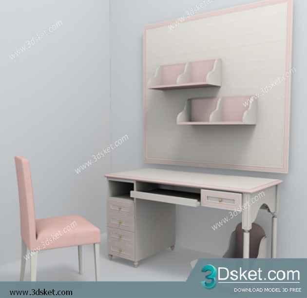 Free Download Table Chair Children 3D Model Bàn Ghế 015