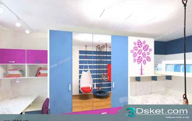 Free Download Child Wardrobe 3D Model Tủ quần áo 045