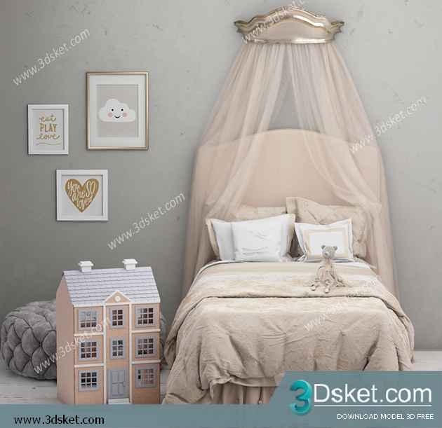 Free Download Child Bed 3D Model Giường cho trẻ 004