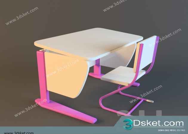 Free Download Table Chair Children 3D Model Bàn Ghế 020