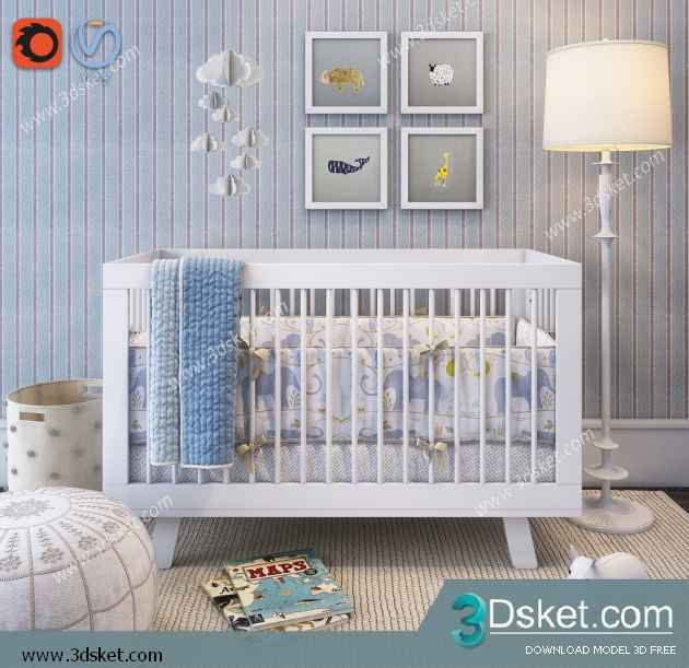 Free Download Child Bed 3D Model Giường cho trẻ 011