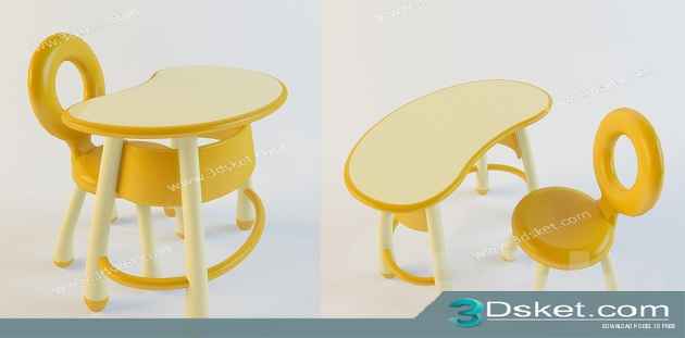 Free Download Table Chair Children 3D Model Bàn Ghế 023