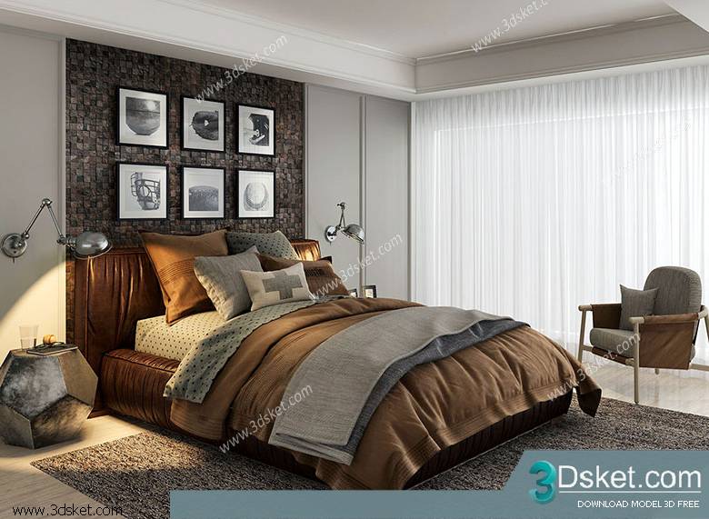 3D Model Bed Free Download Giường 013