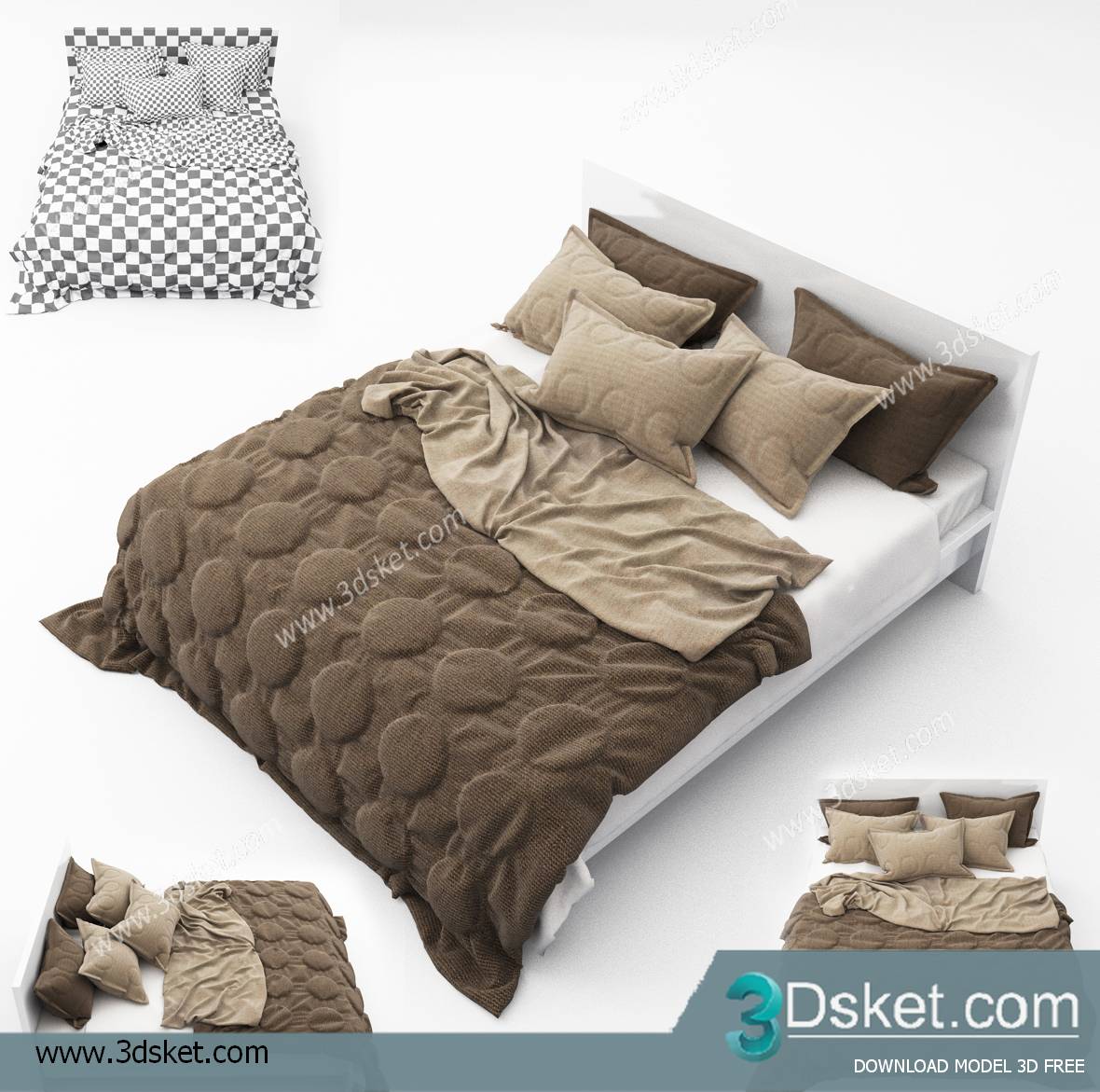 3D Model Bed Free Download Giường 043