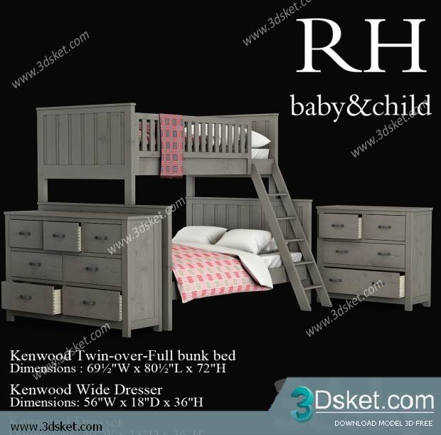 3D Model Bed Free Download Giường 174