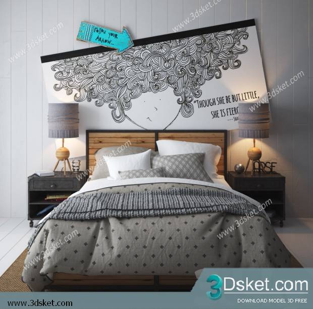 3D Model Bed Free Download Giường 184