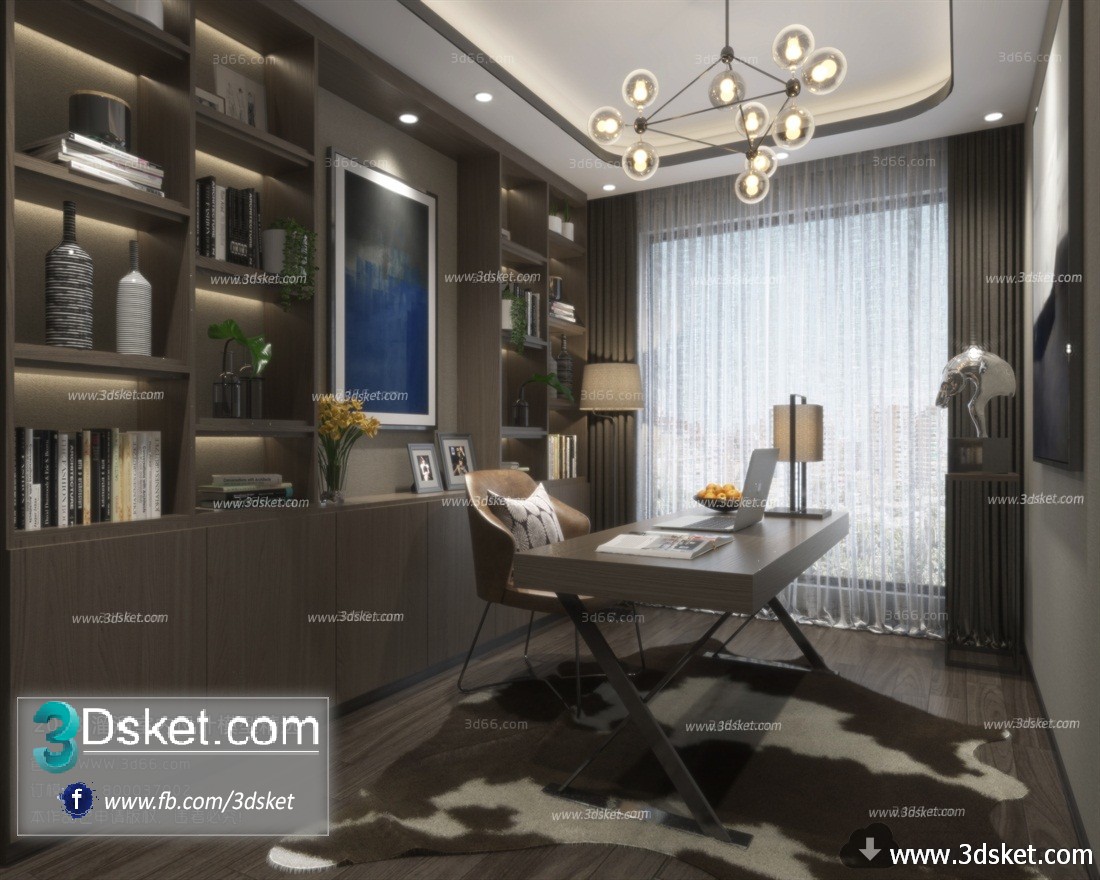 3D Interior Model Work Room A001 Scene 3dsmax