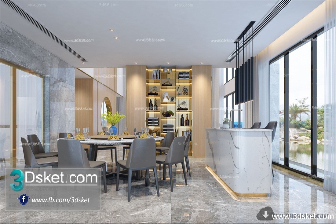 3D Interior Model Kitchen Room A002 Scene 3dsmax