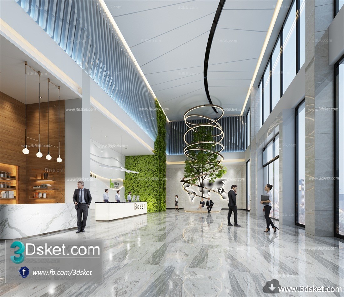 3D Interior Model Reception Space A004 Scene 3dsmax