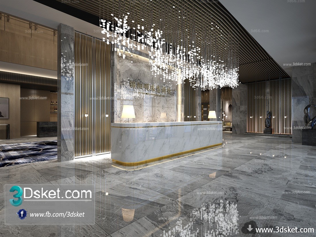 3D Interior Model Reception Space A005 Scene 3dsmax