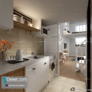 3D Interior Model Kitchen Room A009 Scene 3dsmax