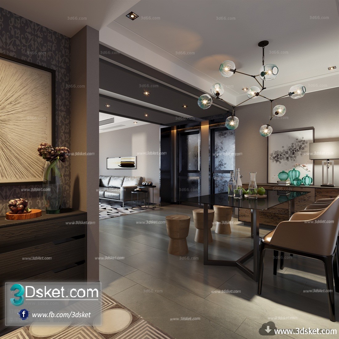 3D Interior Model Kitchen Room A011 Scene 3dsmax