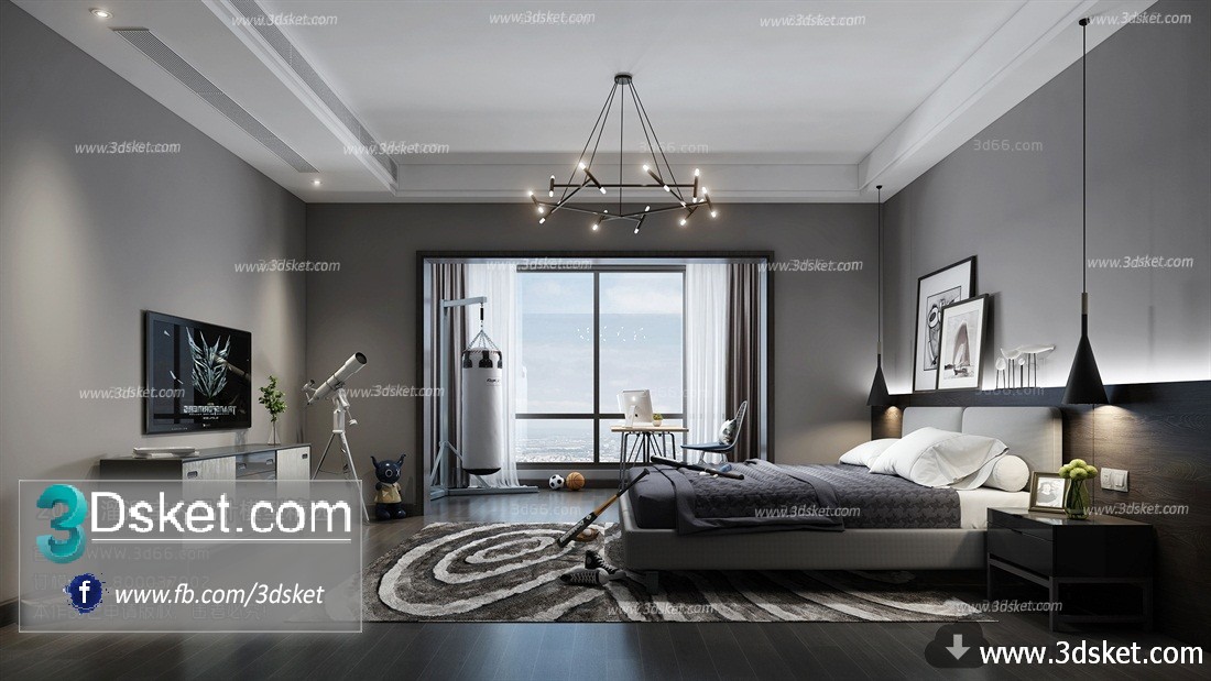 3D Interior Model BedRoom A015 Scene 3dsmax