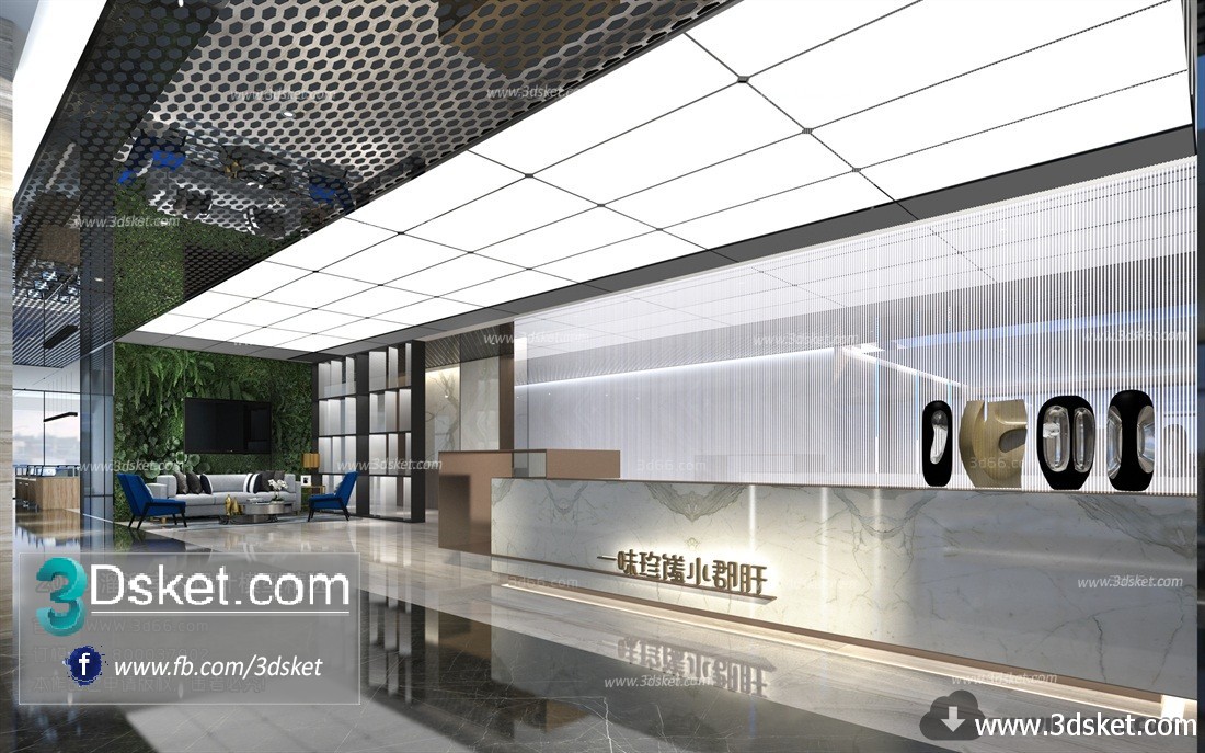 3D Interior Model Reception Space A015 Scene 3dsmax