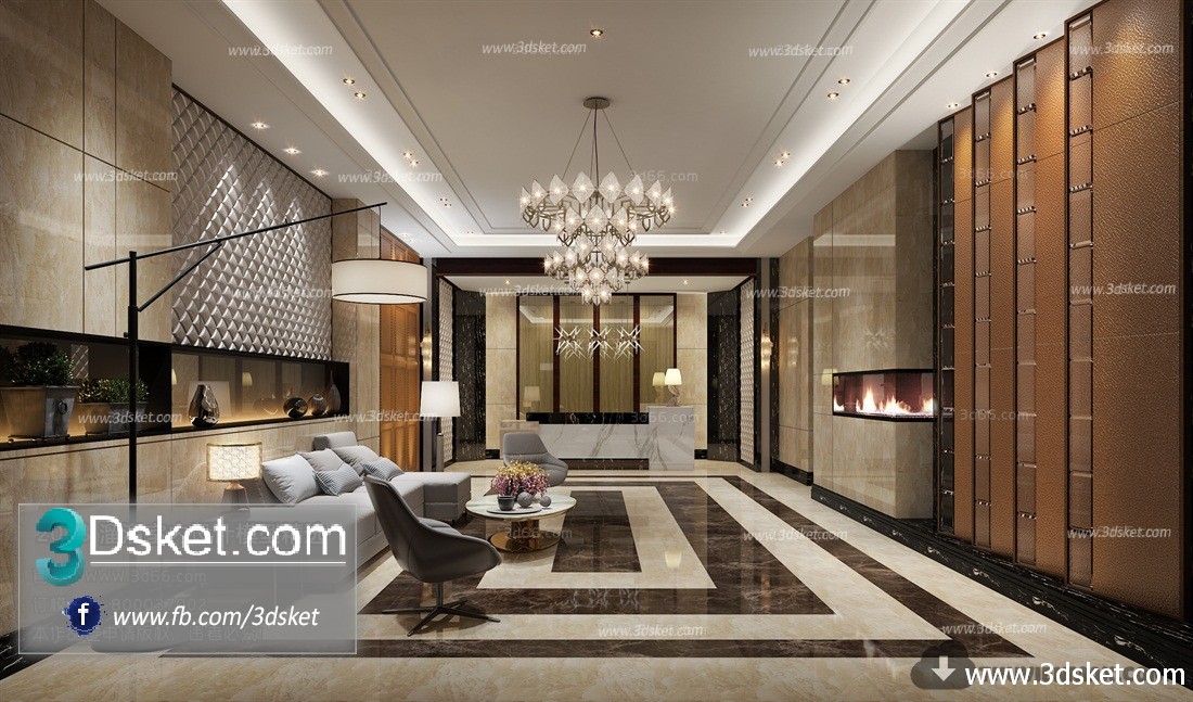 3D Interior Model Reception Space A022 Scene 3dsmax