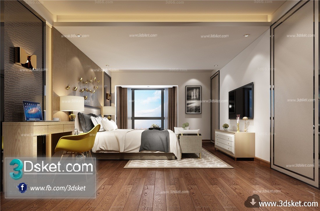 3D Interior Model BedRoom A038 Scene 3dsmax