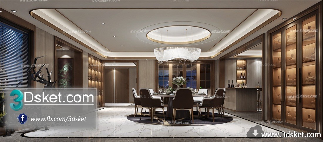 3D Interior Model Kitchen Room B001 Scene 3dsmax