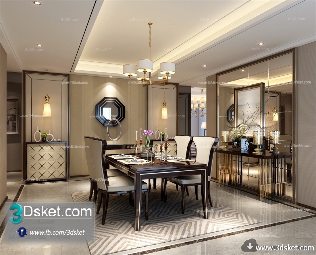 3D Interior Model Kitchen Room B002 Scene 3dsmax