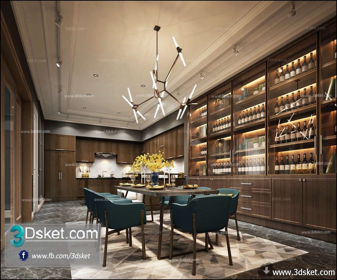 3D Interior Model Kitchen Room B003 Scene 3dsmax